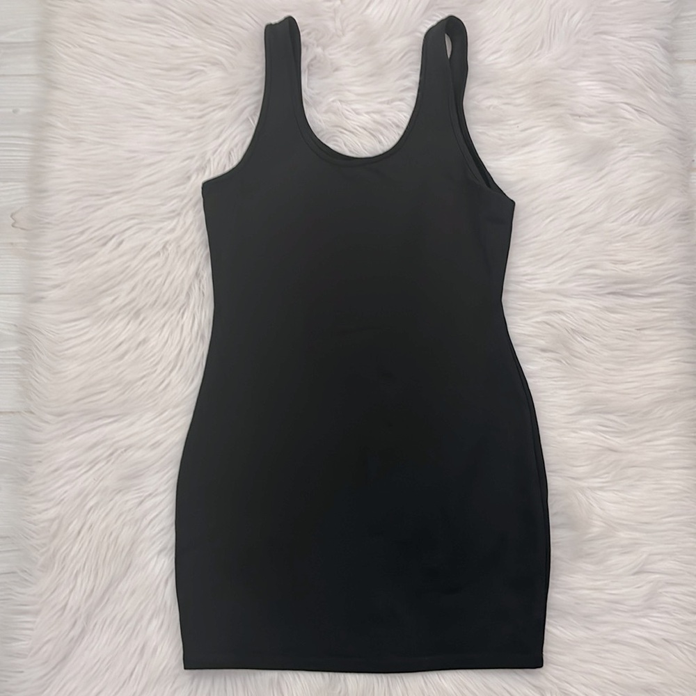 Fashion Nova Solid Black Tank Top Dress - Size L